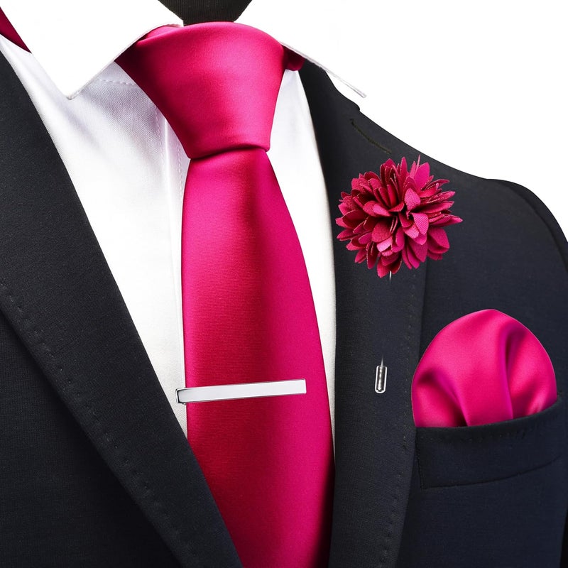 Branduce 3.15"（8cm） Mens Tie and Lapel Pin Solid Necktie Handkerchief Tie Clip Set for Men - Image 2